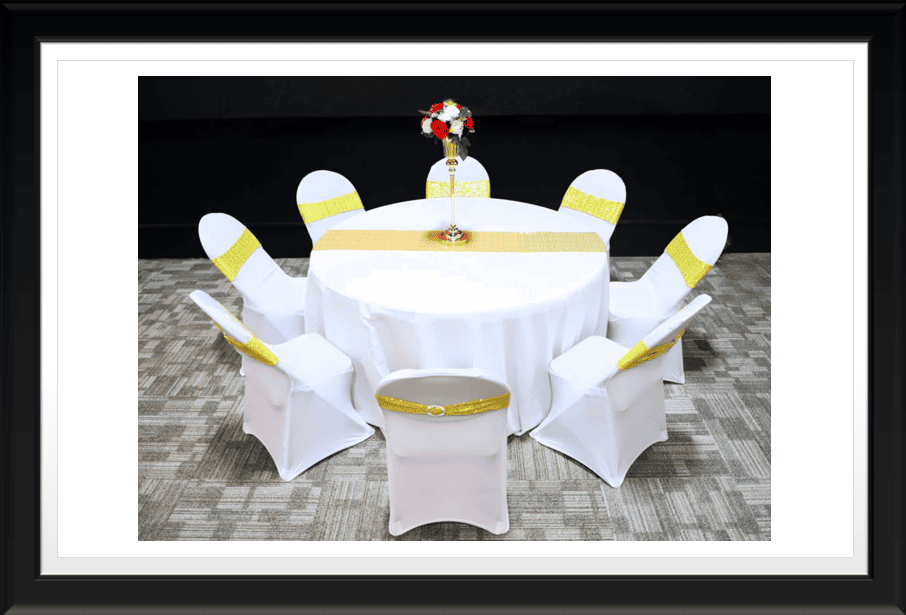 BANQUET TABLE SET WITH EIGHT CHAIRS