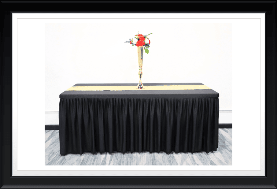 ONE LONG TABLE CLOTH WITH RUNNER AND FLOWER VASE
